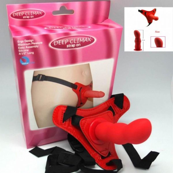 Red Deep Climax Strap On Dildo Realistic Penis Harness
