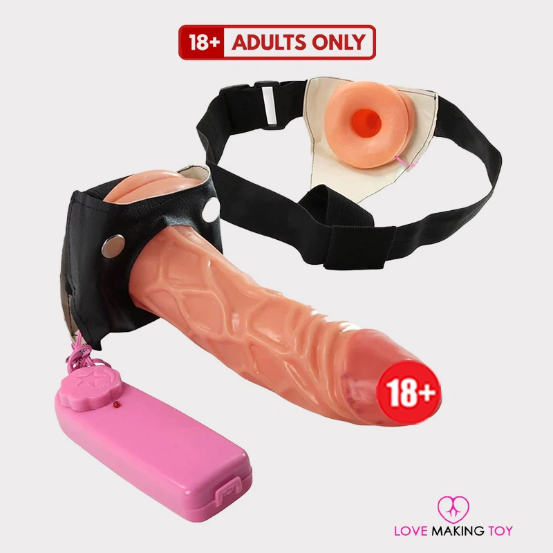 LeLuv hollow strap on sex toy with vibration – realistic adjustable dildo