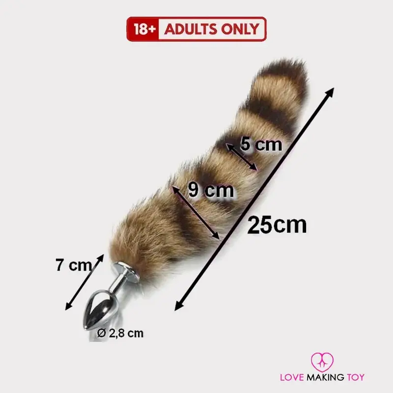 Fox tail anal plug with brown plated metal design – premium anal plug tail, metal anal plug, anal plug for women