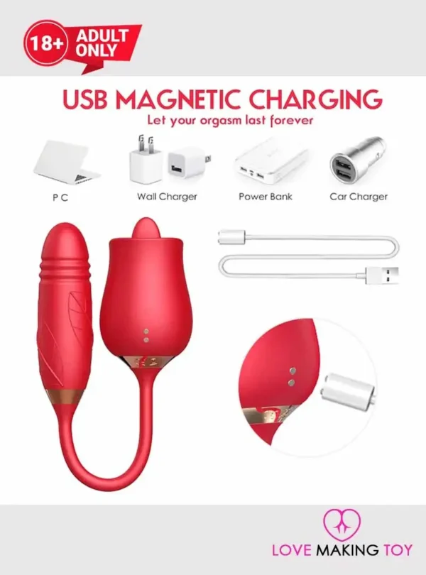 Rose Sex Stimulator Tongue Licking with 10 Modes Thrusting Anal Butt Plug-3-lovemakingtoy.com