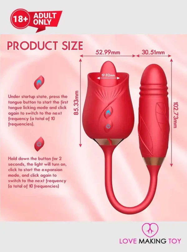 Rose Sex Stimulator Tongue Licking with 10 Modes Thrusting Anal Butt Plug-4-lovemakingtoy.com
