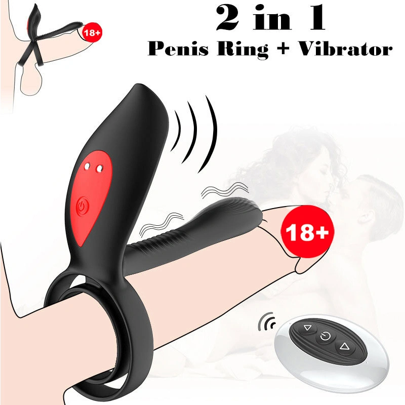 Rechargeable vibrating double cock ring with remote Remote control vibrating double cock ring for couples